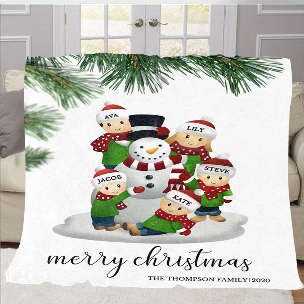 Personalized Christmas Snowman Family Member Fleece Blanket