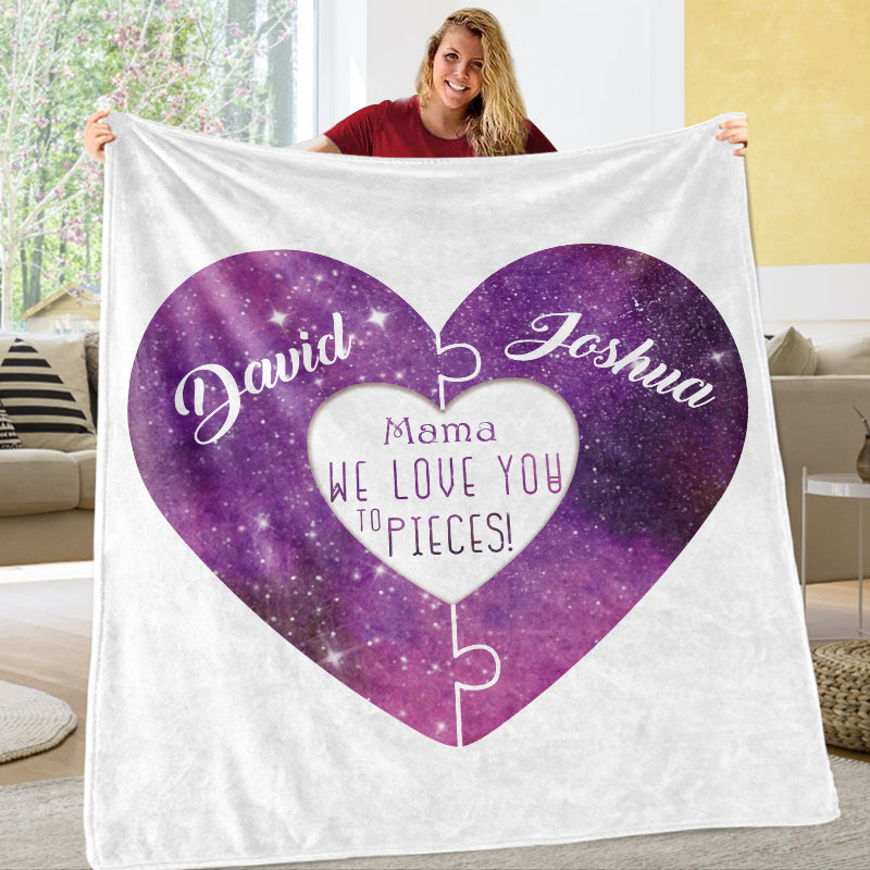 Custom Love You To Pieces Blankets Personalized Cozy Plush Fleece Blanket with Your Nick & Kids' Names