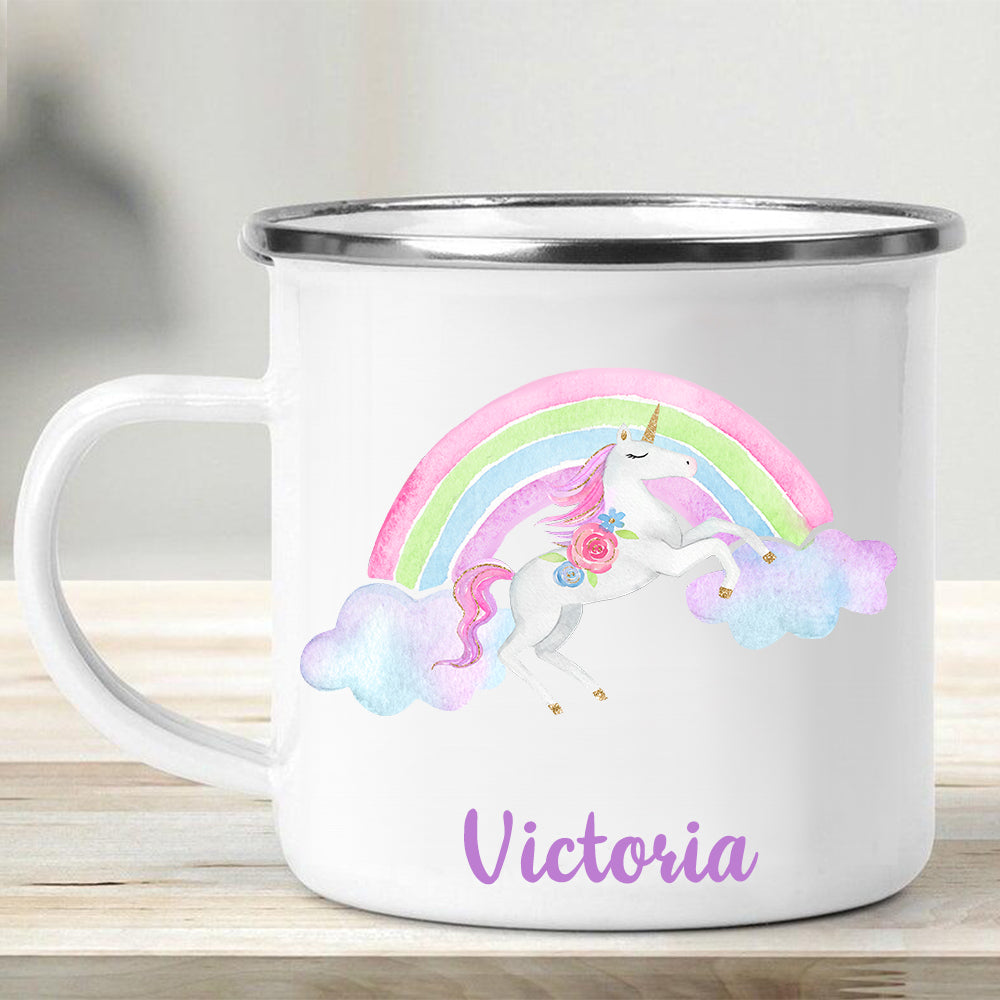 Custom Name Unicorn Enamel Campfire Mug III