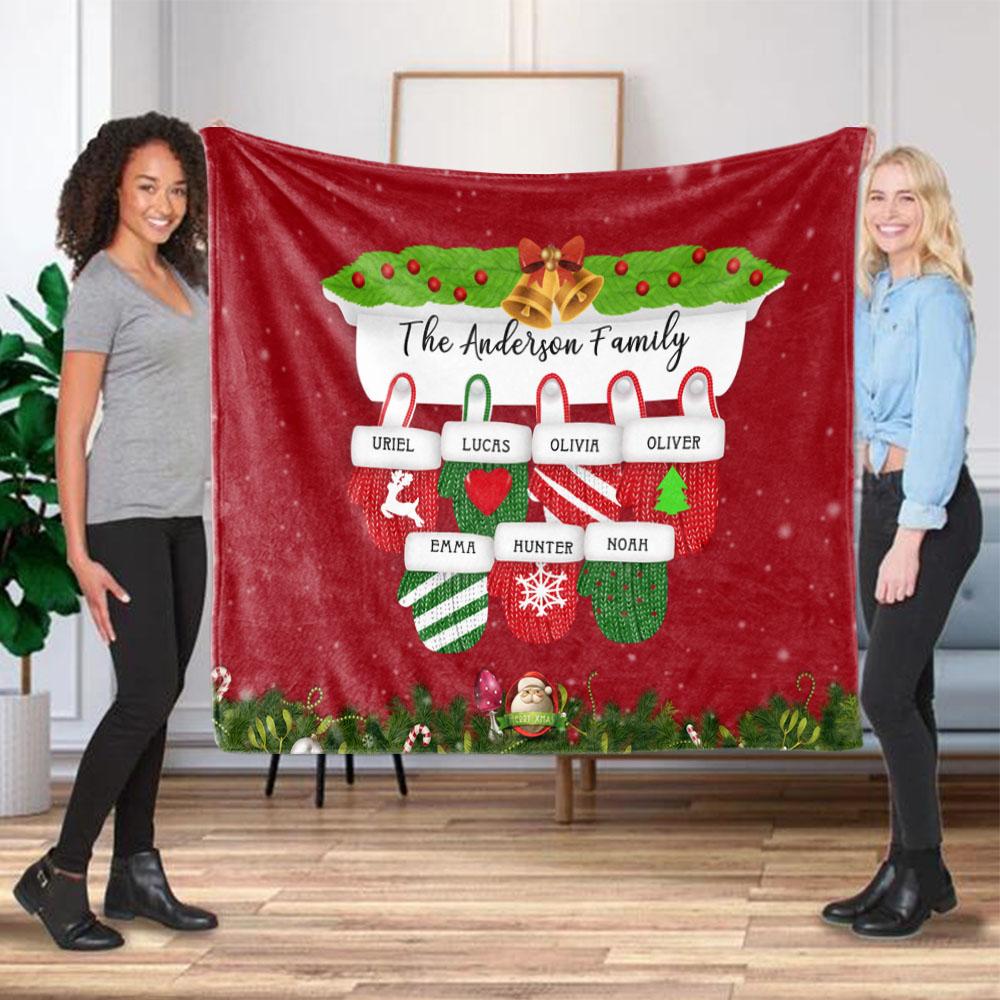 Personalized Christmas Gloves Family Member Fleece Blanket I