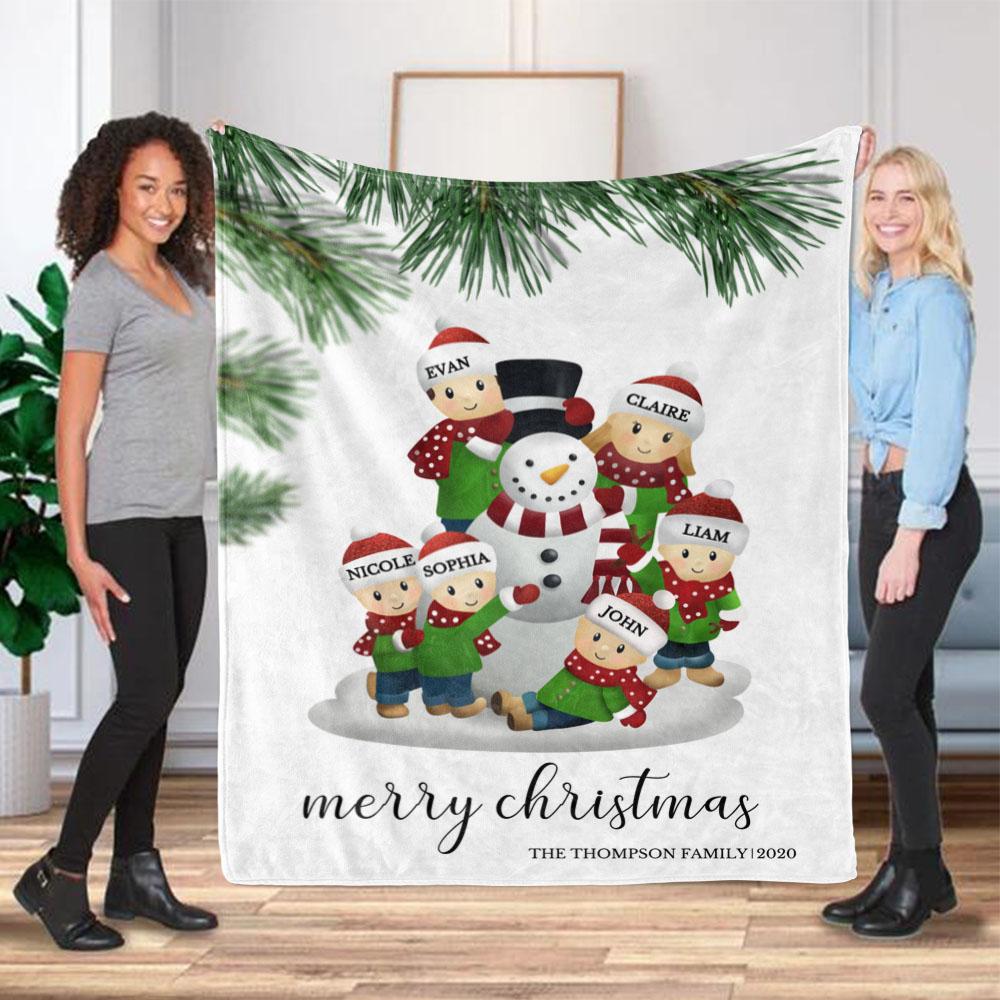 Personalized Christmas Snowman Family Member Fleece Blanket