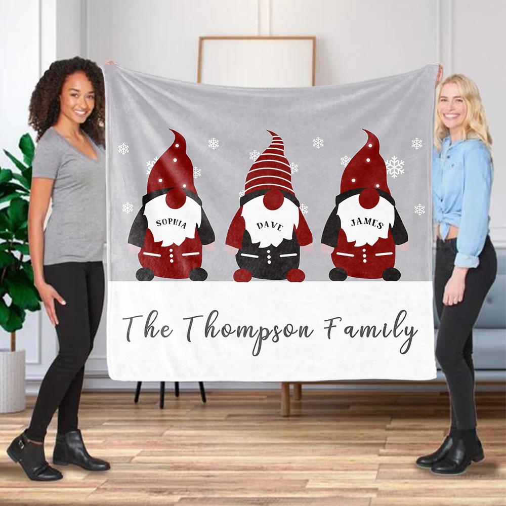 Personalized Christmas Gnomes Family Member's Name Fleece Blanket I