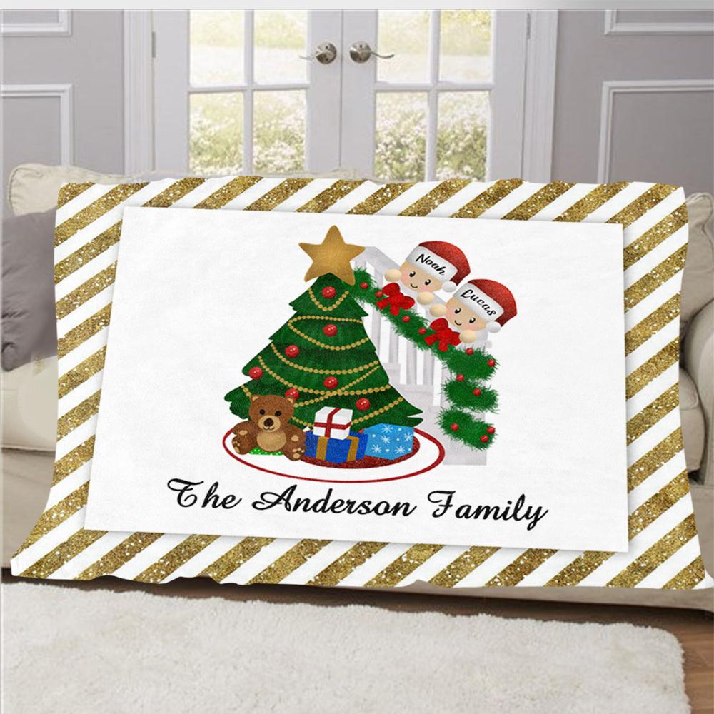Personalized Christmas Tree and Hat Family Member's Name Fleece Blanket