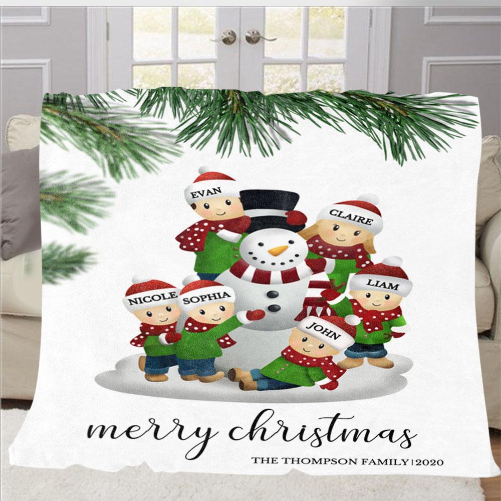 Personalized Christmas Snowman Family Member Fleece Blanket