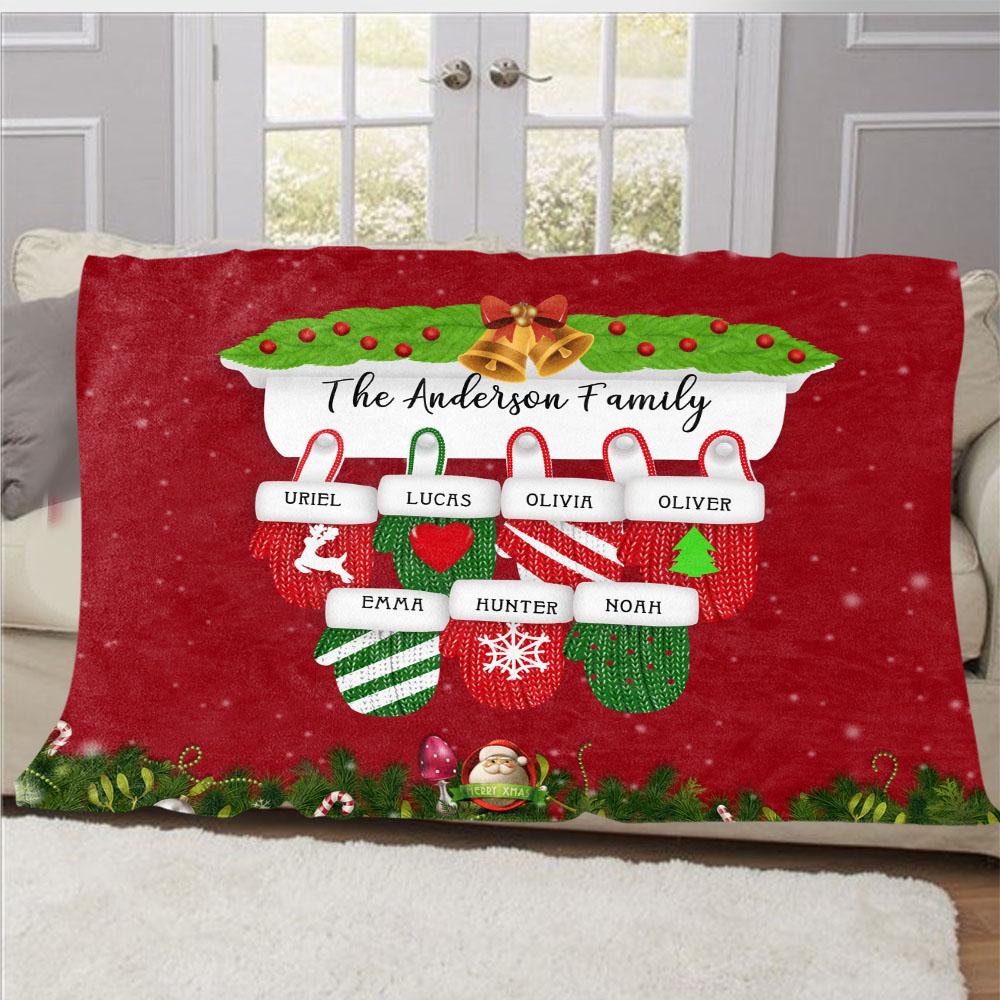 Personalized Christmas Gloves Family Member Fleece Blanket I