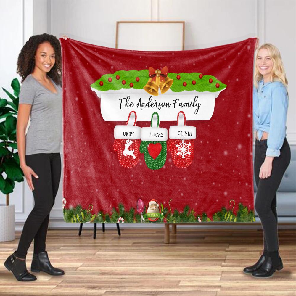 Personalized Christmas Gloves Family Member Fleece Blanket I