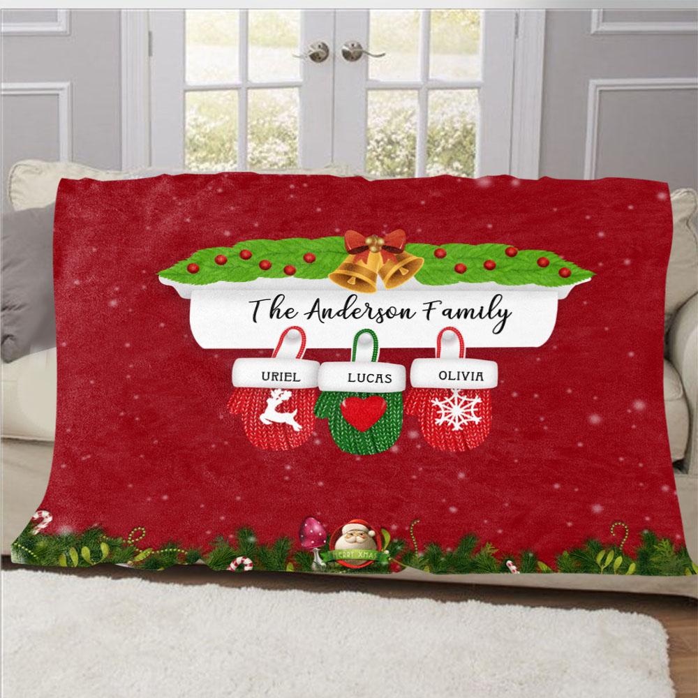 Personalized Christmas Gloves Family Member Fleece Blanket I