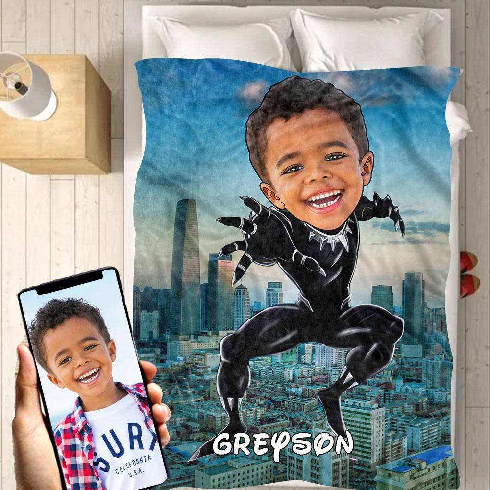 Personalized Hand-Drawing Kid's Photo Portrait Fleece Blanket XII