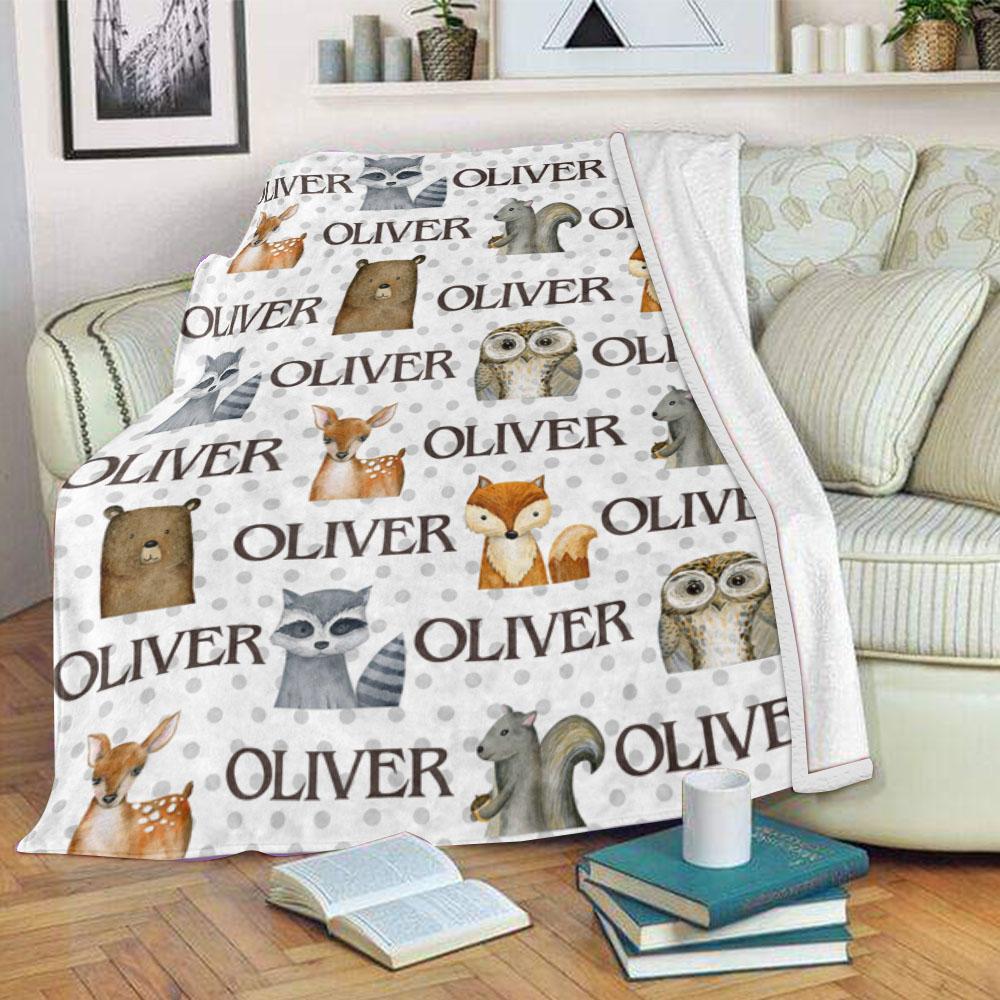 Personalized Name Woodland Fleece Blankets