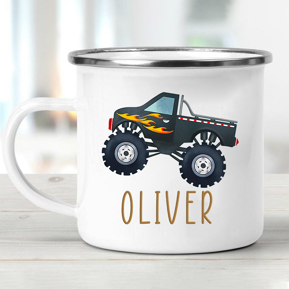Custom Name Monster Truck Children's Enamel Campfire Mug II
