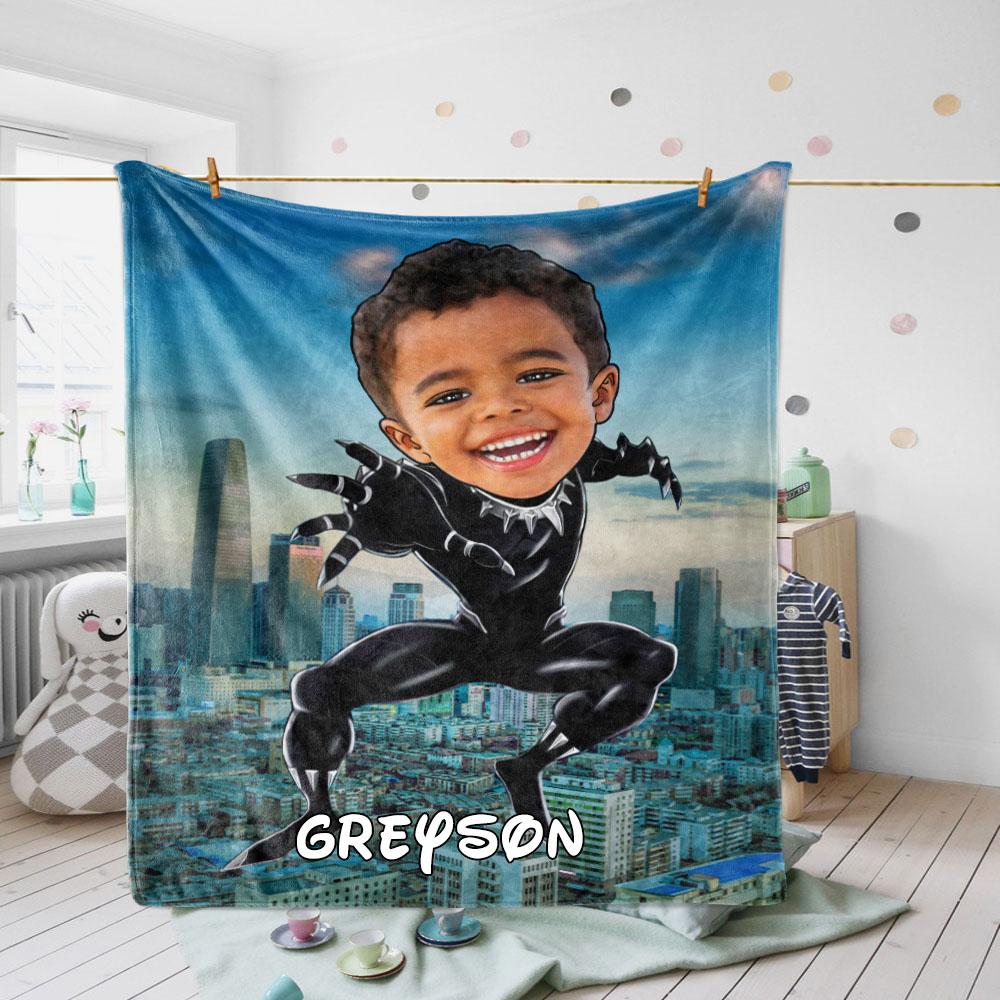 Personalized Hand-Drawing Kid's Photo Portrait Fleece Blanket XII