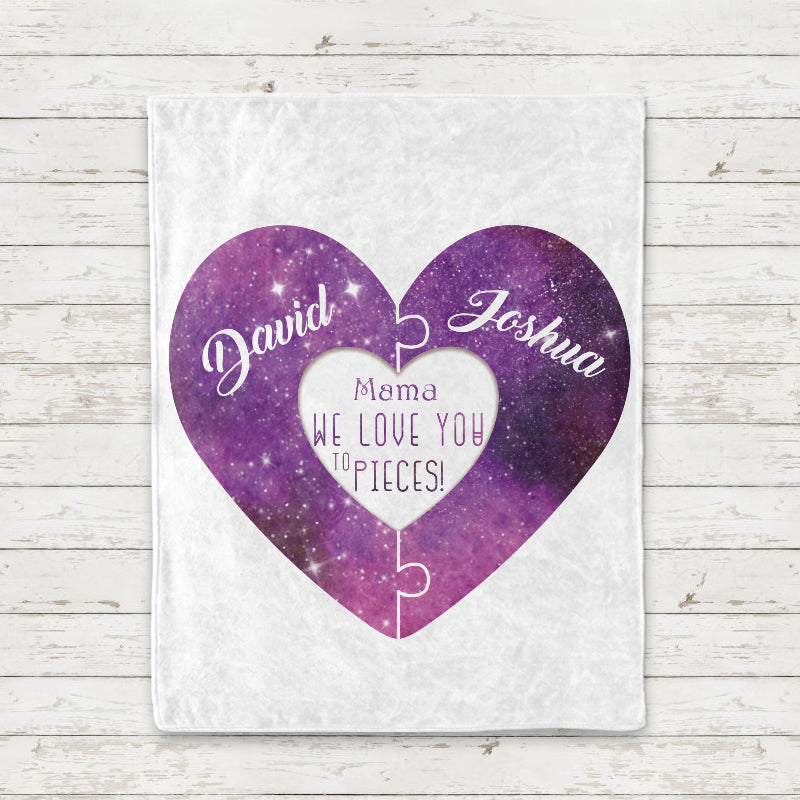 Custom Love You To Pieces Blankets Personalized Cozy Plush Fleece Blanket with Your Nick & Kids' Names