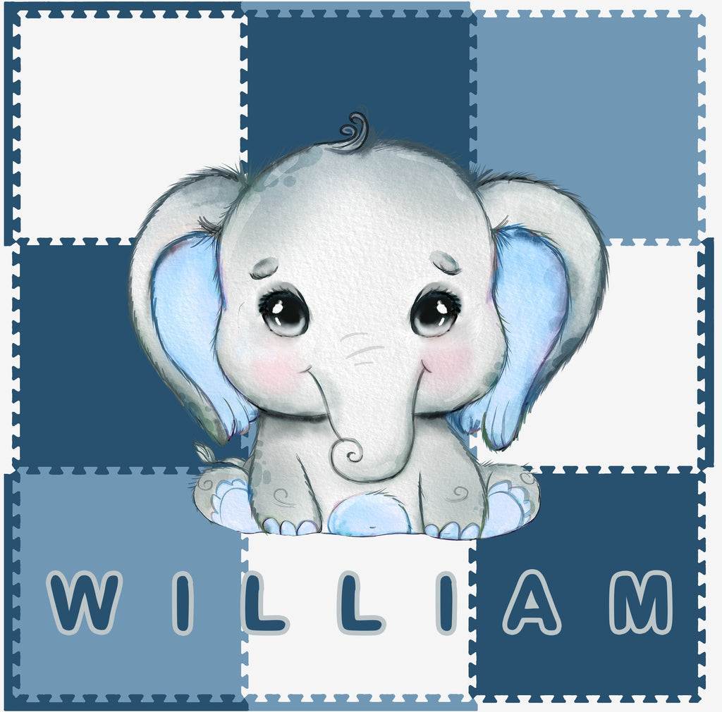 Personalize Safari Play Mat I08-Blue Elephant