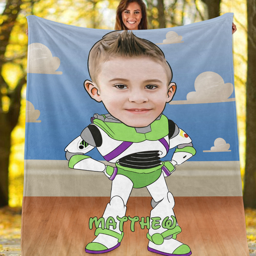 Personalized Hand-Drawing Kid's Photo Portrait Fleece Blanket VIII