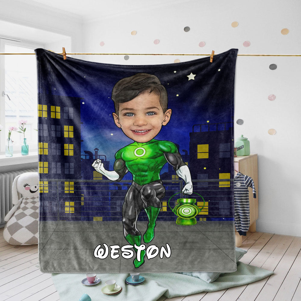Personalized Hand-Drawing Kid's Photo Portrait Fleece Blanket XIII