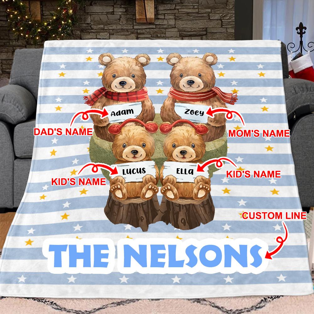 Personalized Bear Christmas Blanket with Children's Names