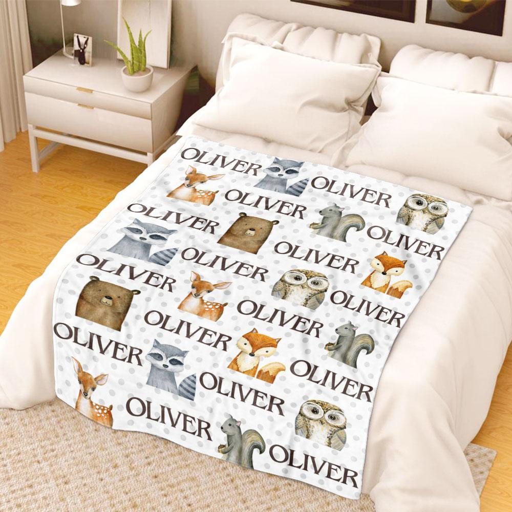 Personalized Name Woodland Fleece Blankets