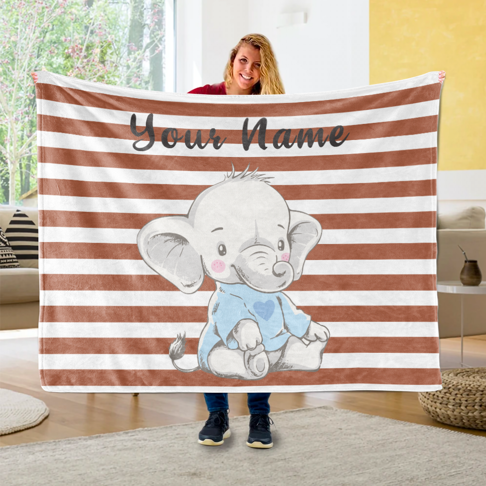 Personalized Baby Elephant Fleece Blanket I04