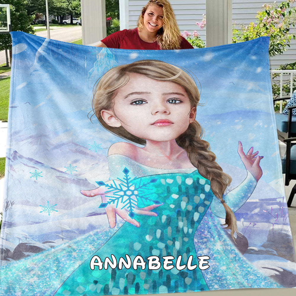 Personalized Hand-Drawing Kid's Photo Portrait Fleece Blanket XIV