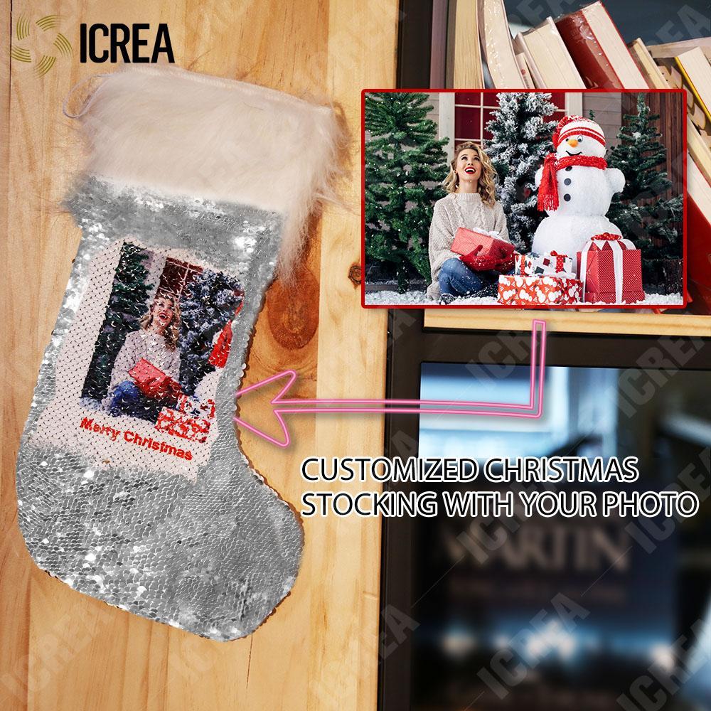 Personalized Sequins Christmas Stocking With Photo