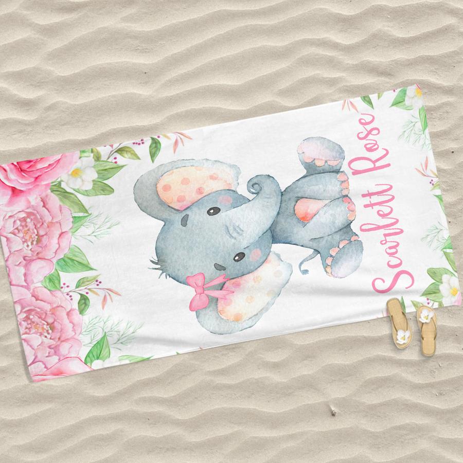 Personalized Kids Beach Towels -Elephant I21