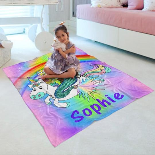 Custom Name Unicorn Velveteen Plush Blanke