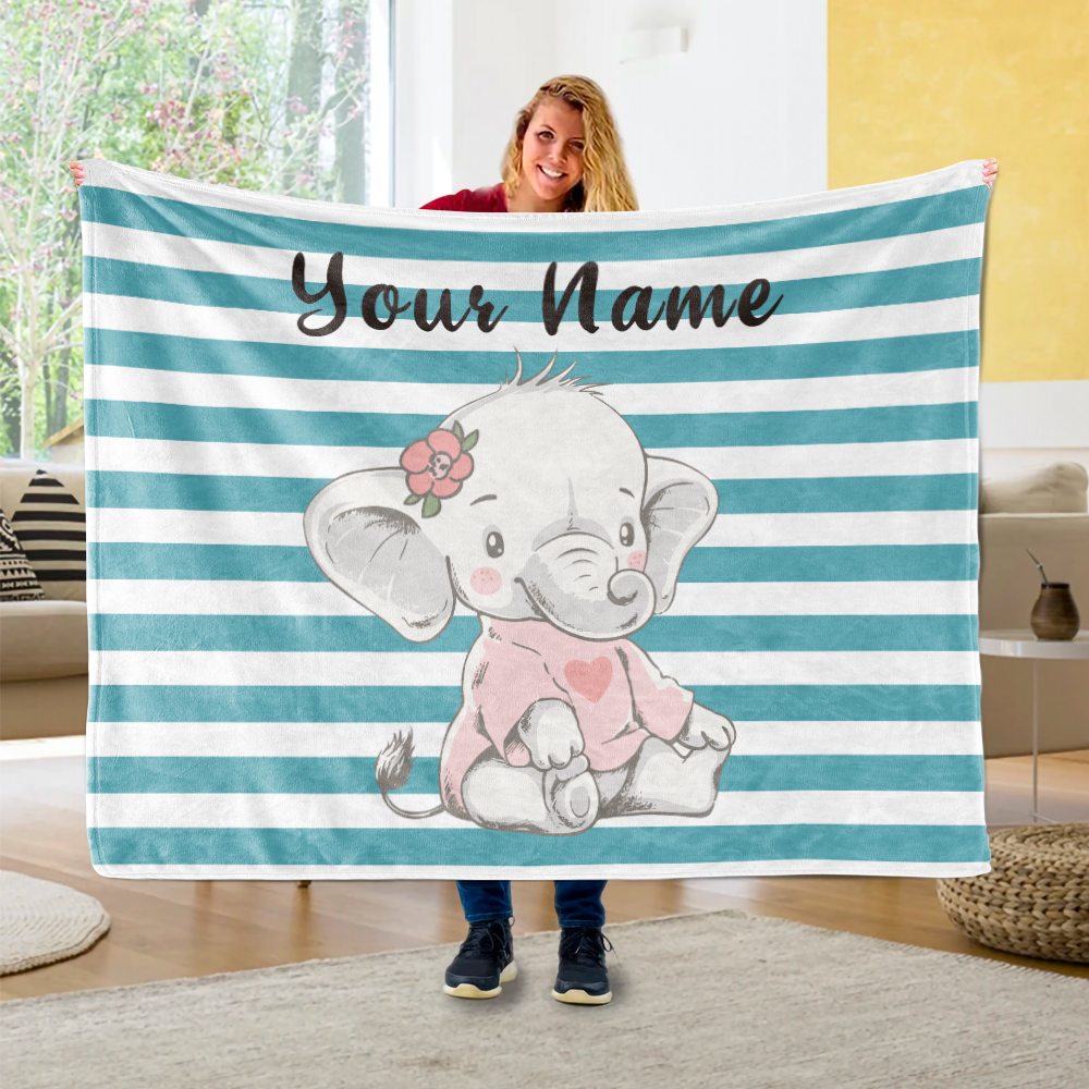 Personalized Baby Elephant Fleece Blanket I03