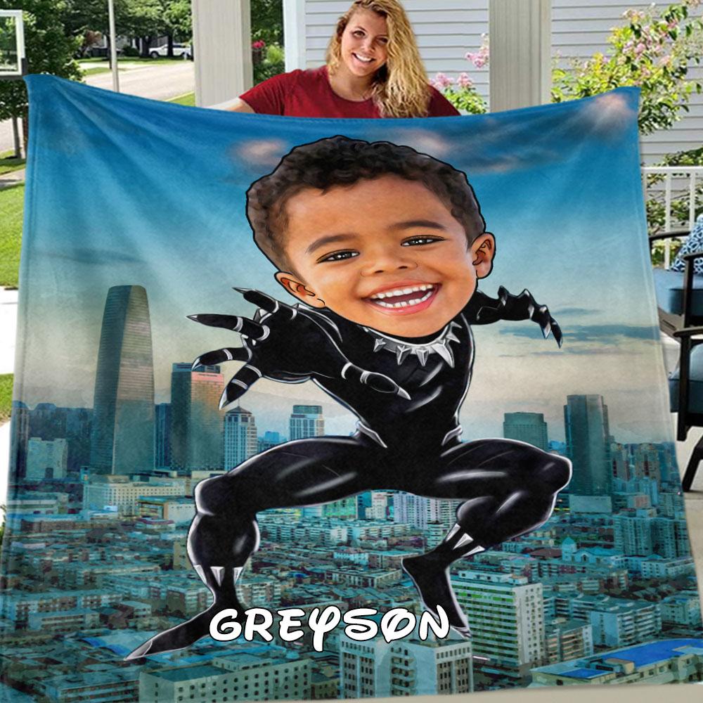 Personalized Hand-Drawing Kid's Photo Portrait Fleece Blanket XII