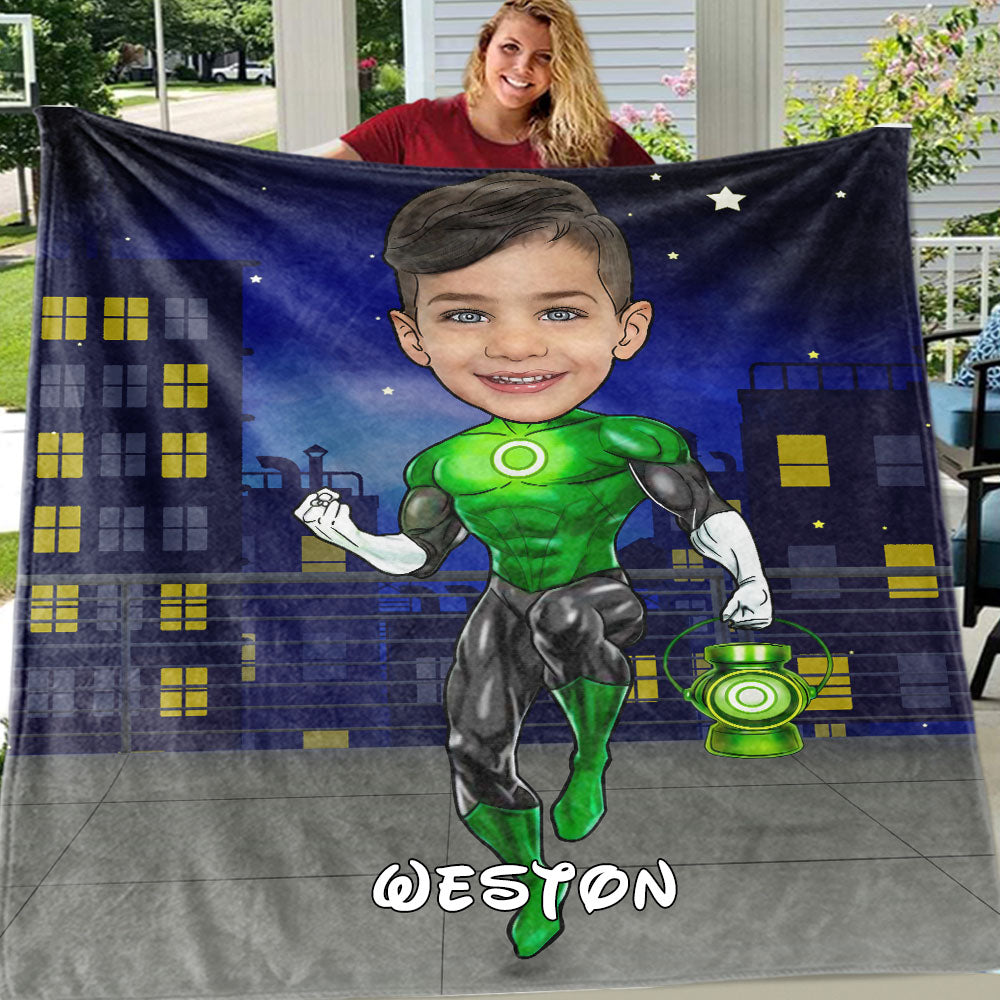 Personalized Hand-Drawing Kid's Photo Portrait Fleece Blanket XIII