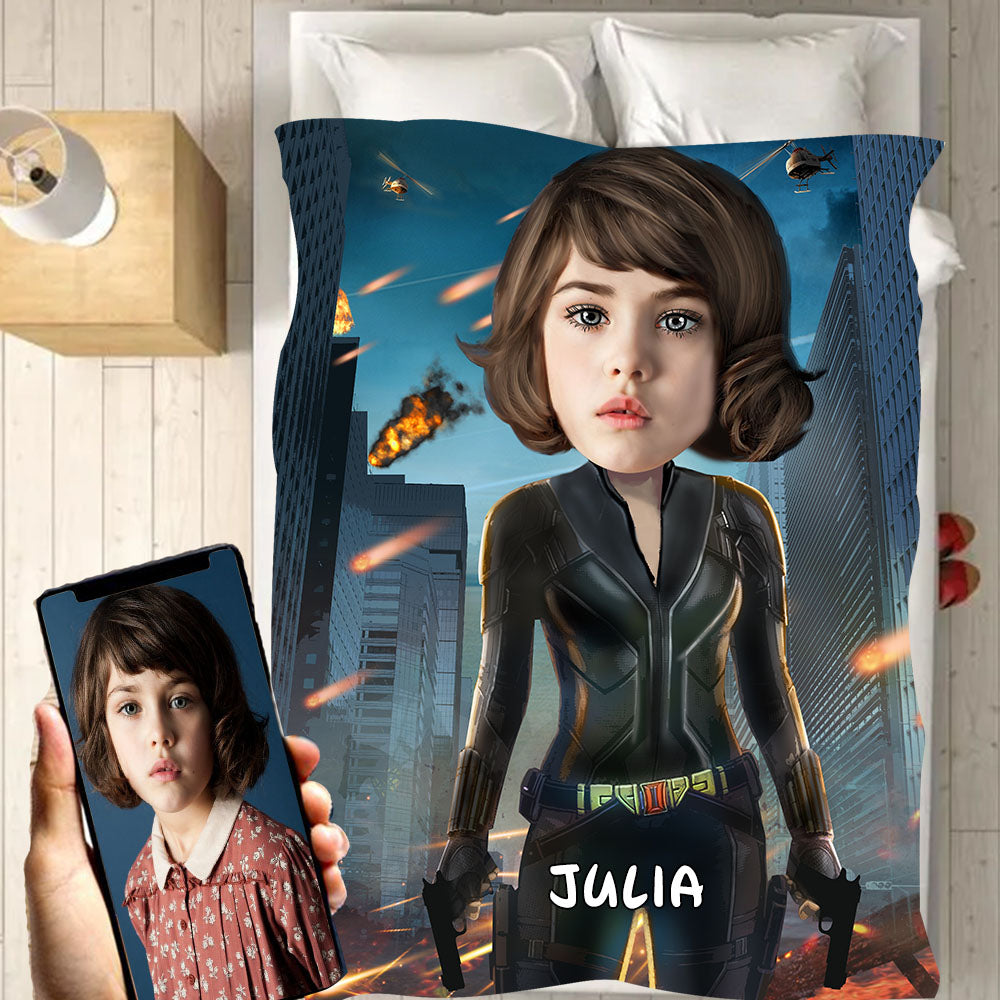 Personalized Hand-Drawing Kid's Photo Portrait Fleece Blanket XI