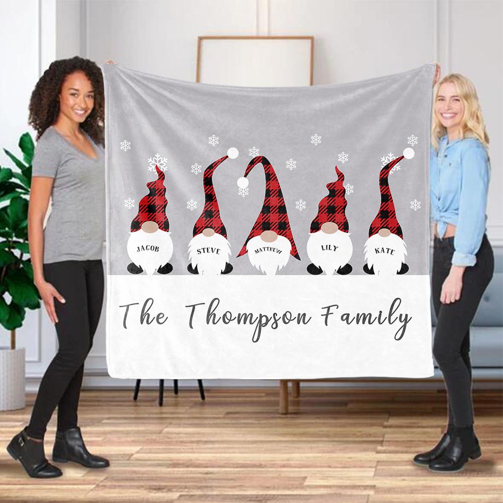 Personalized Christmas Gnomes Family Member's Name Fleece Blanket II