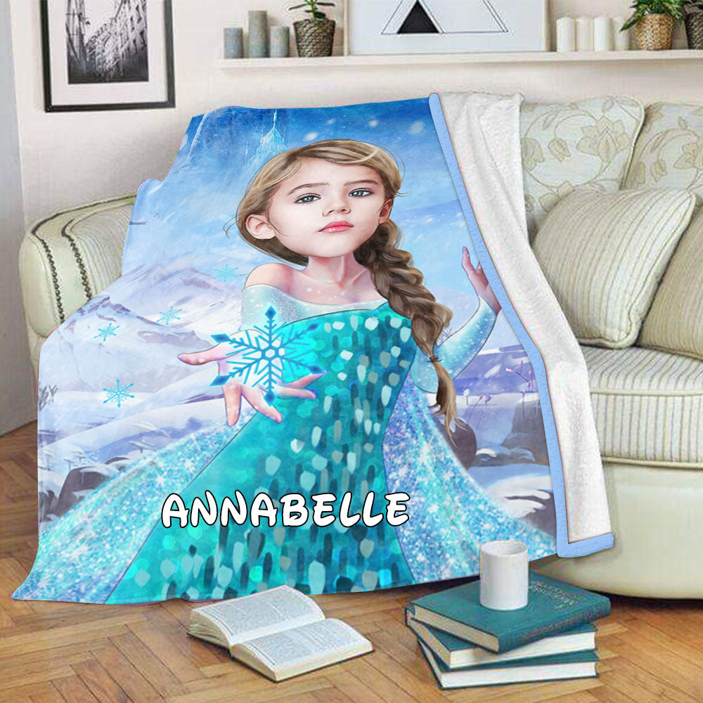 Personalized Hand-Drawing Kid's Photo Portrait Fleece Blanket XIV