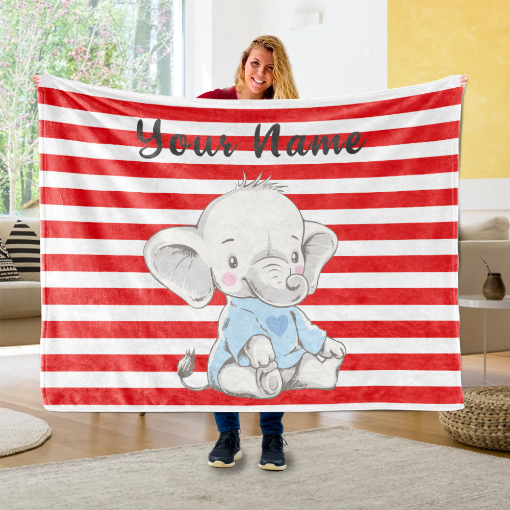 Personalized Baby Elephant Fleece Blanket I04