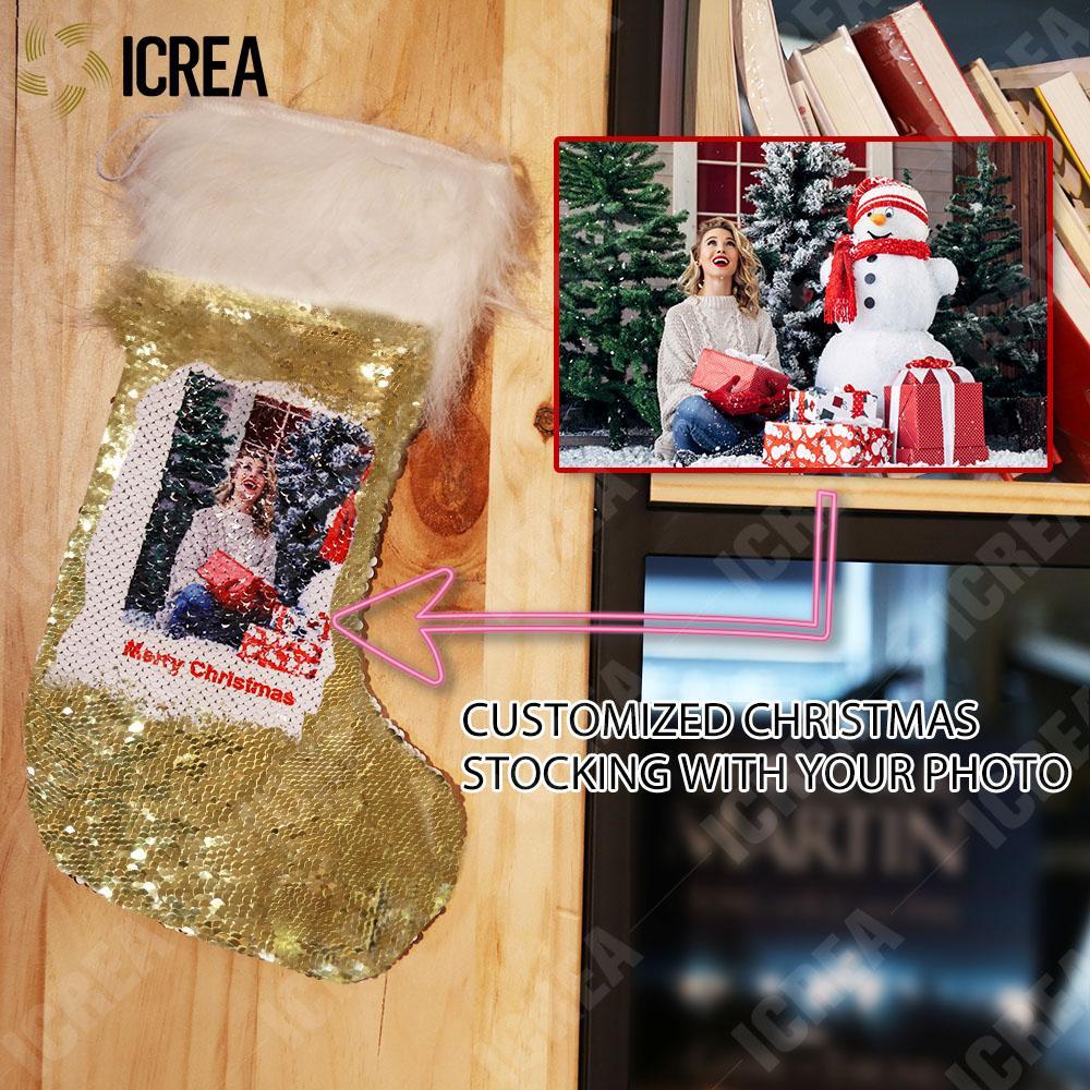 Personalized Sequins Christmas Stocking With Photo