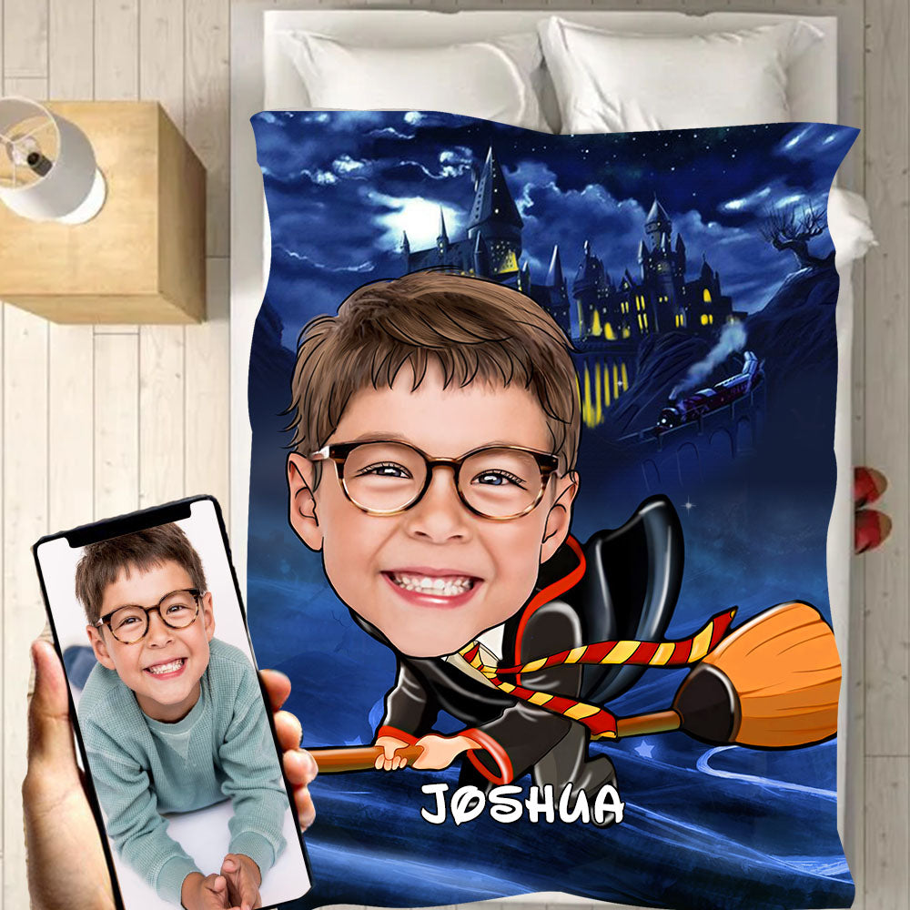 Personalized Hand-Drawing Kid's Photo Portrait Fleece Blanket IX