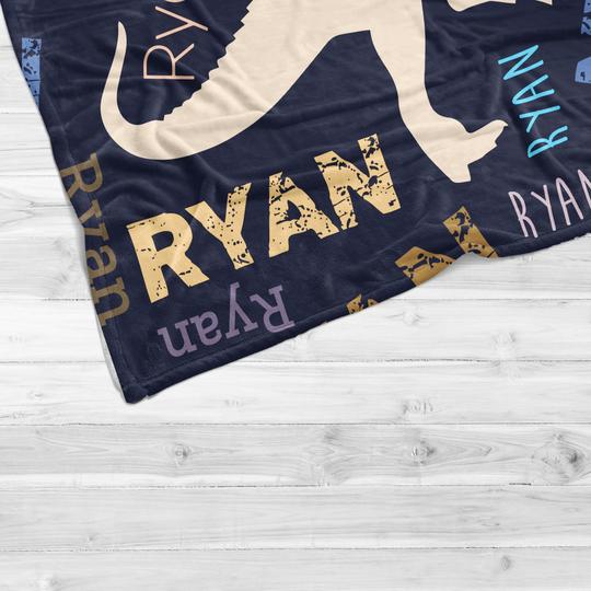 Personalized Dinosaur Baby Blanket, Dinosaur Blanket T-Rex, Dino Bedding Boy Blanket Dinosaur Name Blanket Toddler Blanket -Made IN USA
