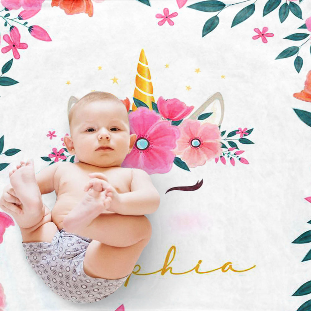 Custom Name Unicorn Baby Girl Blanket