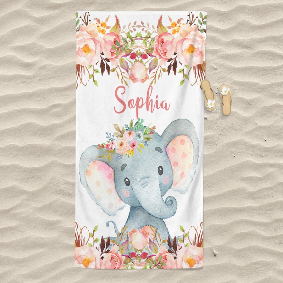 Personalized Kids Beach Towels -Elephant I22