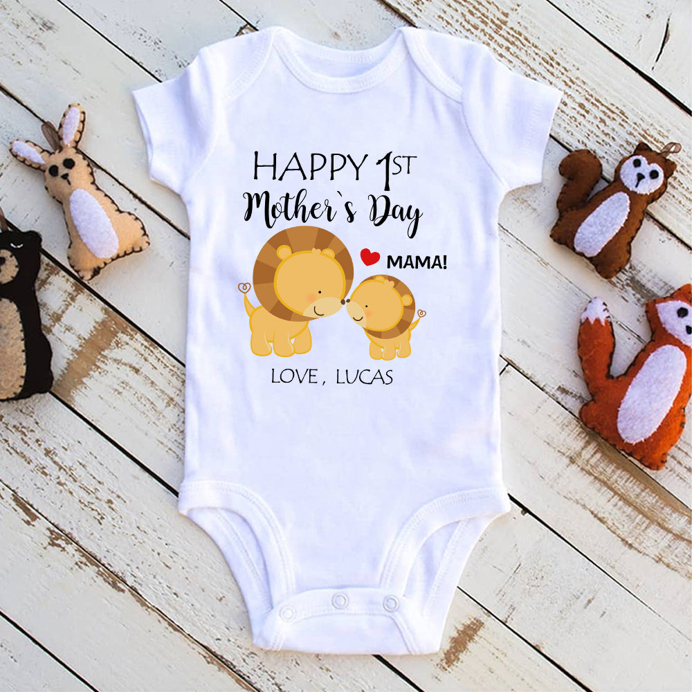 Custom Two Lions Mother's Day Baby Onesie