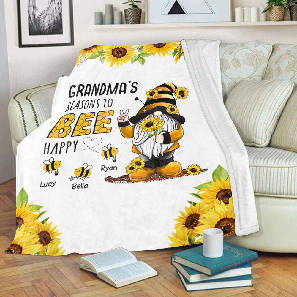 Custom "Bee Happy" Fleece Name Blanket For Grandma and Mothers, Mother's Day Gift, Mother Blanket, Granny’s Favorite