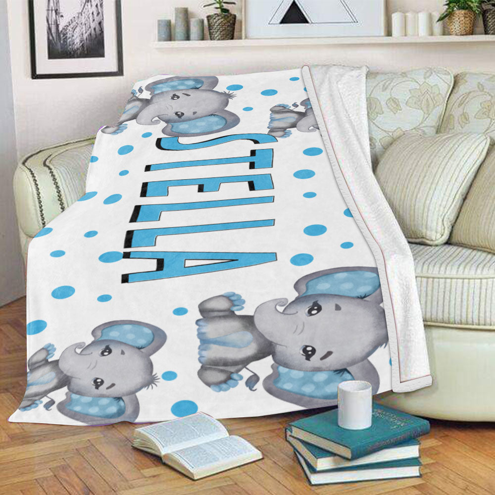 Personalized Kids Boy Elephant Fleece Blanket, Custom Kids Name Fleece Blanket