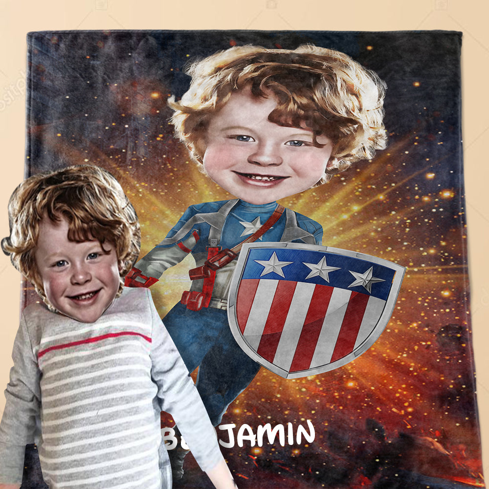 Personalized Hand-Drawing Kid's Photo Portrait Fleece Blanket II