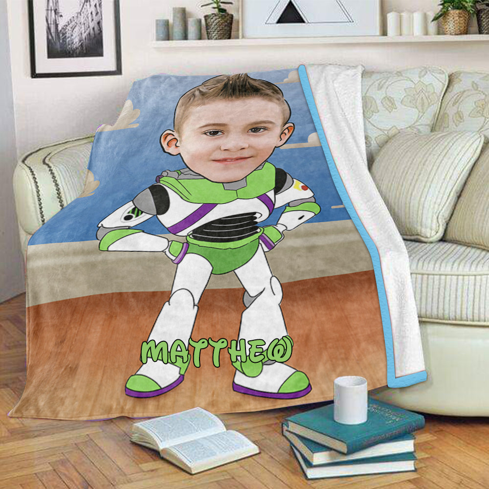 Personalized Hand-Drawing Kid's Photo Portrait Fleece Blanket VIII