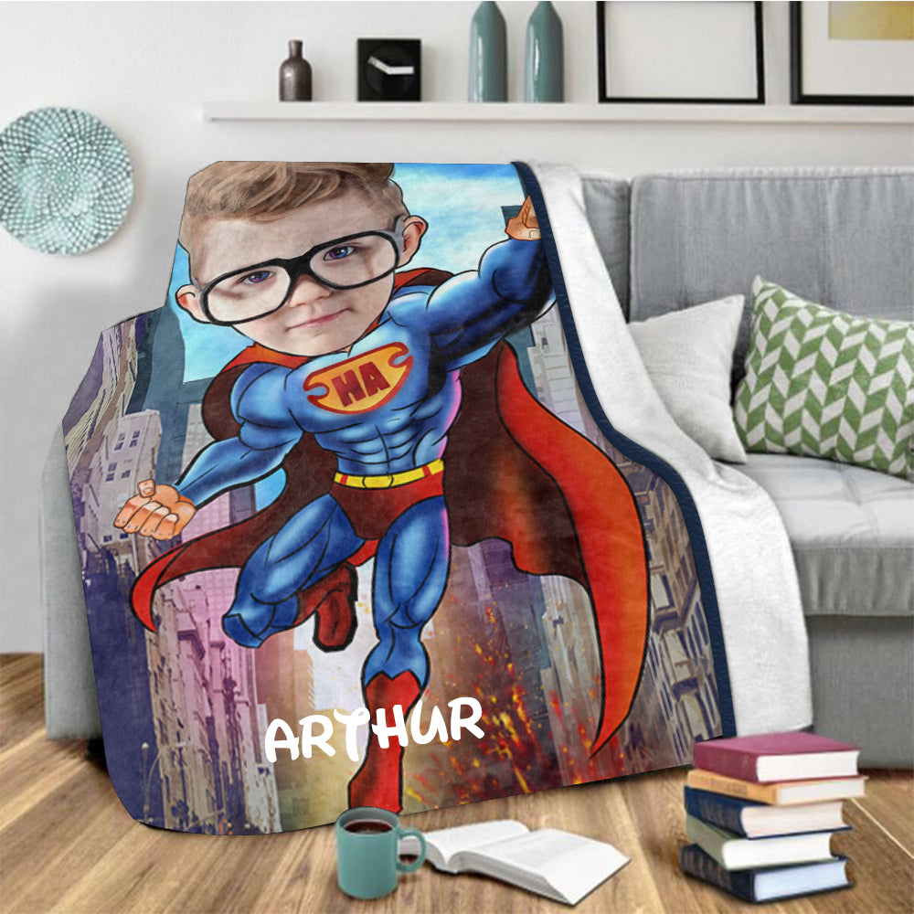 Personalized Hand-Drawing Kid's Photo Portrait Fleece Blanket VII