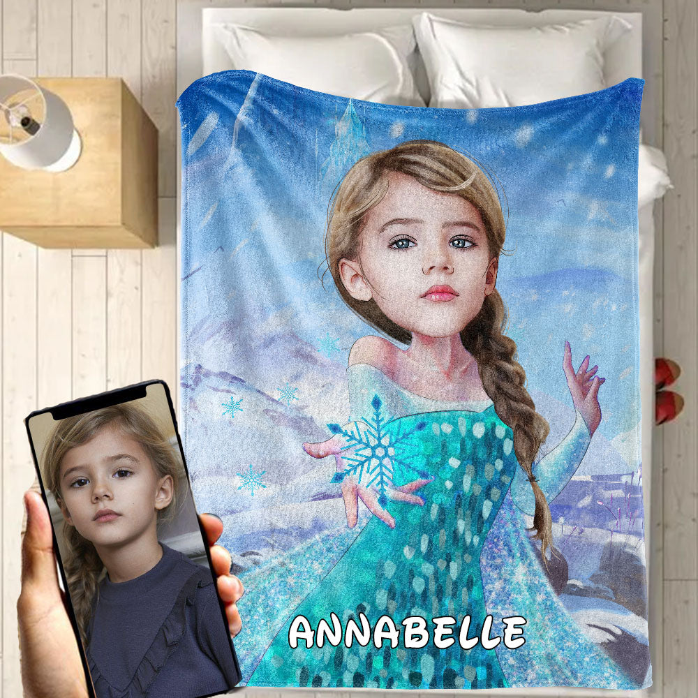 Personalized Hand-Drawing Kid's Photo Portrait Fleece Blanket XIV