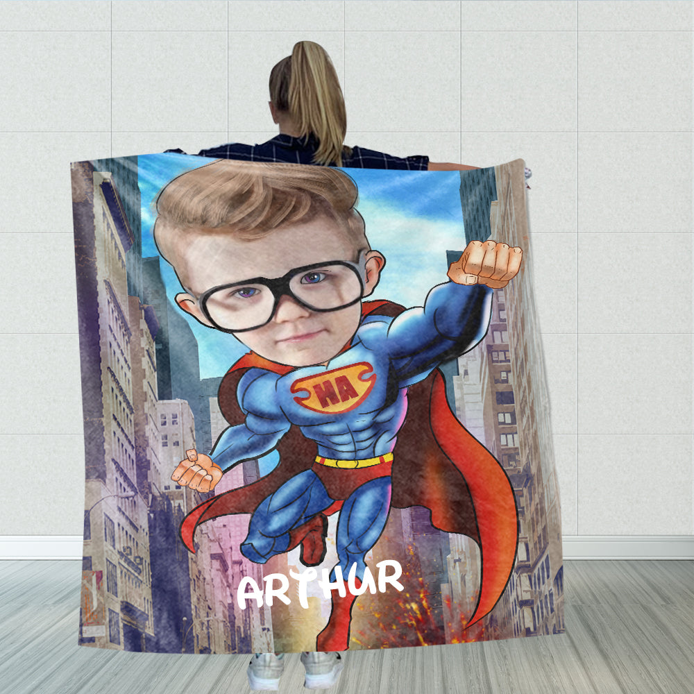 Personalized Hand-Drawing Kid's Photo Portrait Fleece Blanket VII