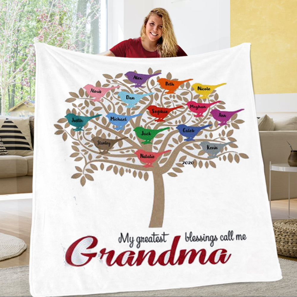 Personalized Family Tree Fleece Blanket with Nickname & Kids Names