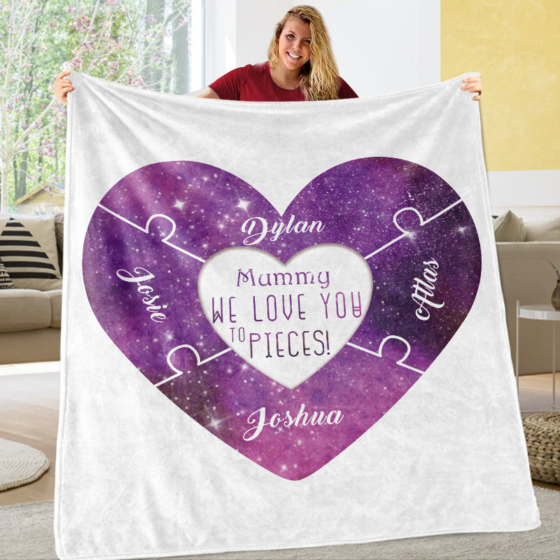Custom Love You To Pieces Blankets Personalized Cozy Plush Fleece Blanket with Your Nick & Kids' Names