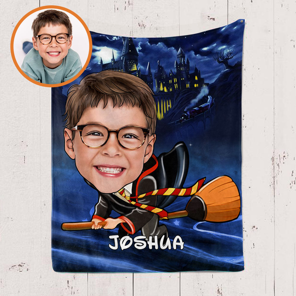 Personalized Hand-Drawing Kid's Photo Portrait Fleece Blanket IX