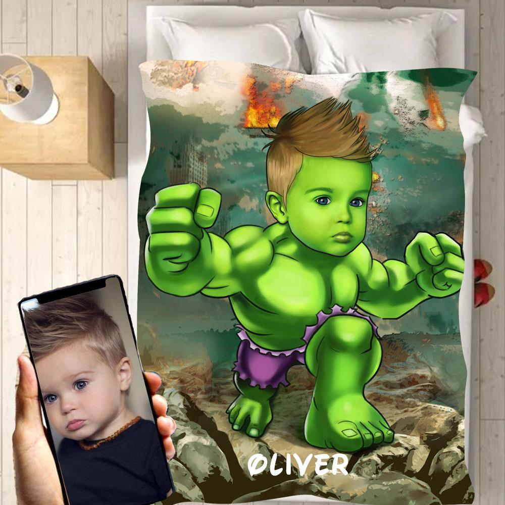 Personalized Hand-Drawing Kid's Photo Portrait Fleece Blanket III--Made in USA!
